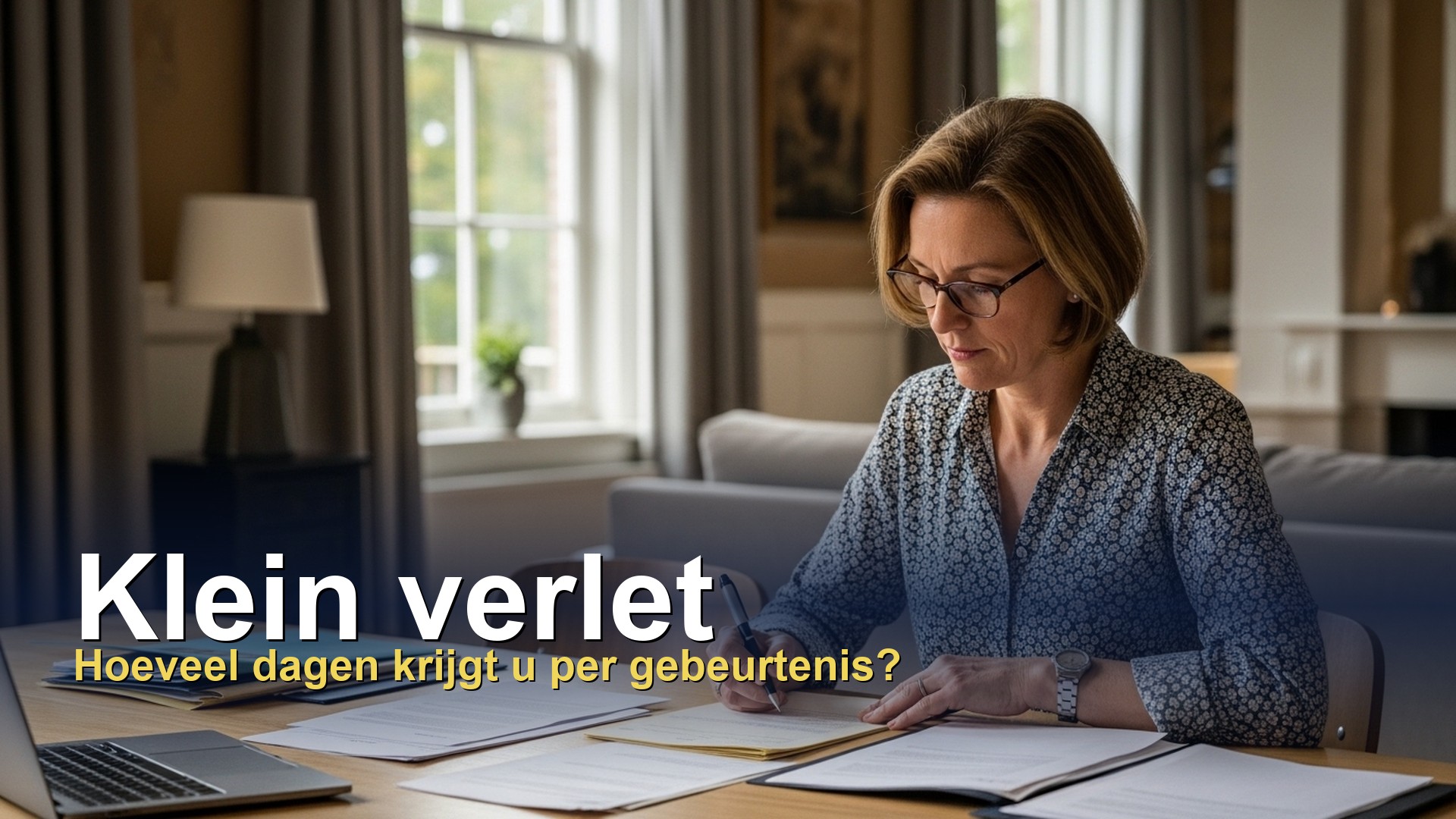 Werknemer bekijkt de voorwaarden voor klein verlet met officiële documenten aan tafel