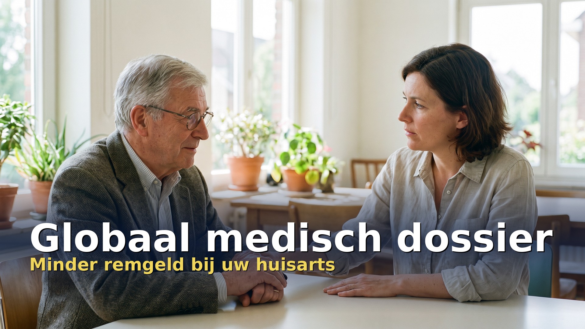 Globaal medisch dossier: oudere man in gesprek met zijn huisarts in de praktijk