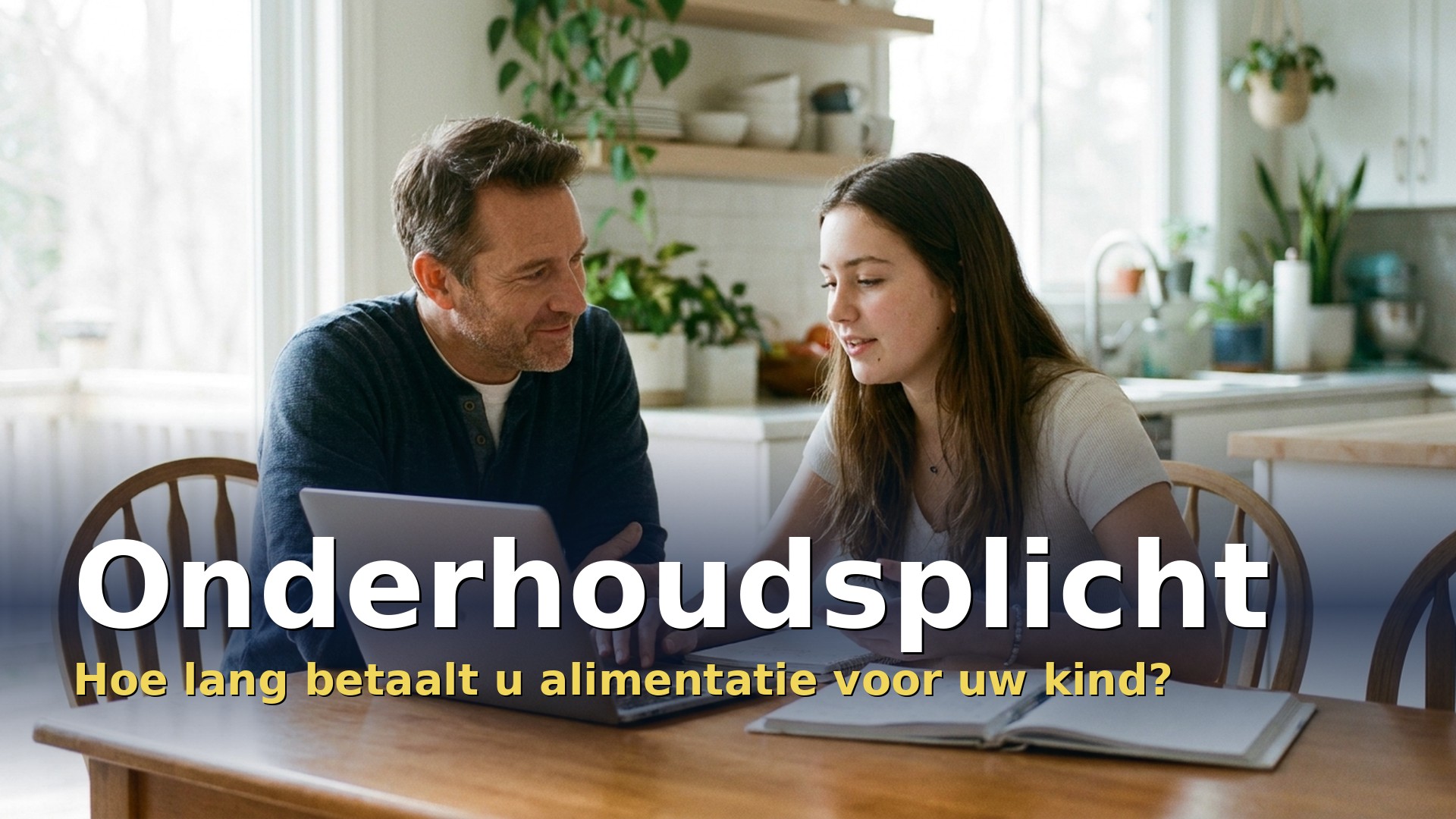 Ouder en studerend kind bespreken hoe lang de alimentatie voor het kind loopt