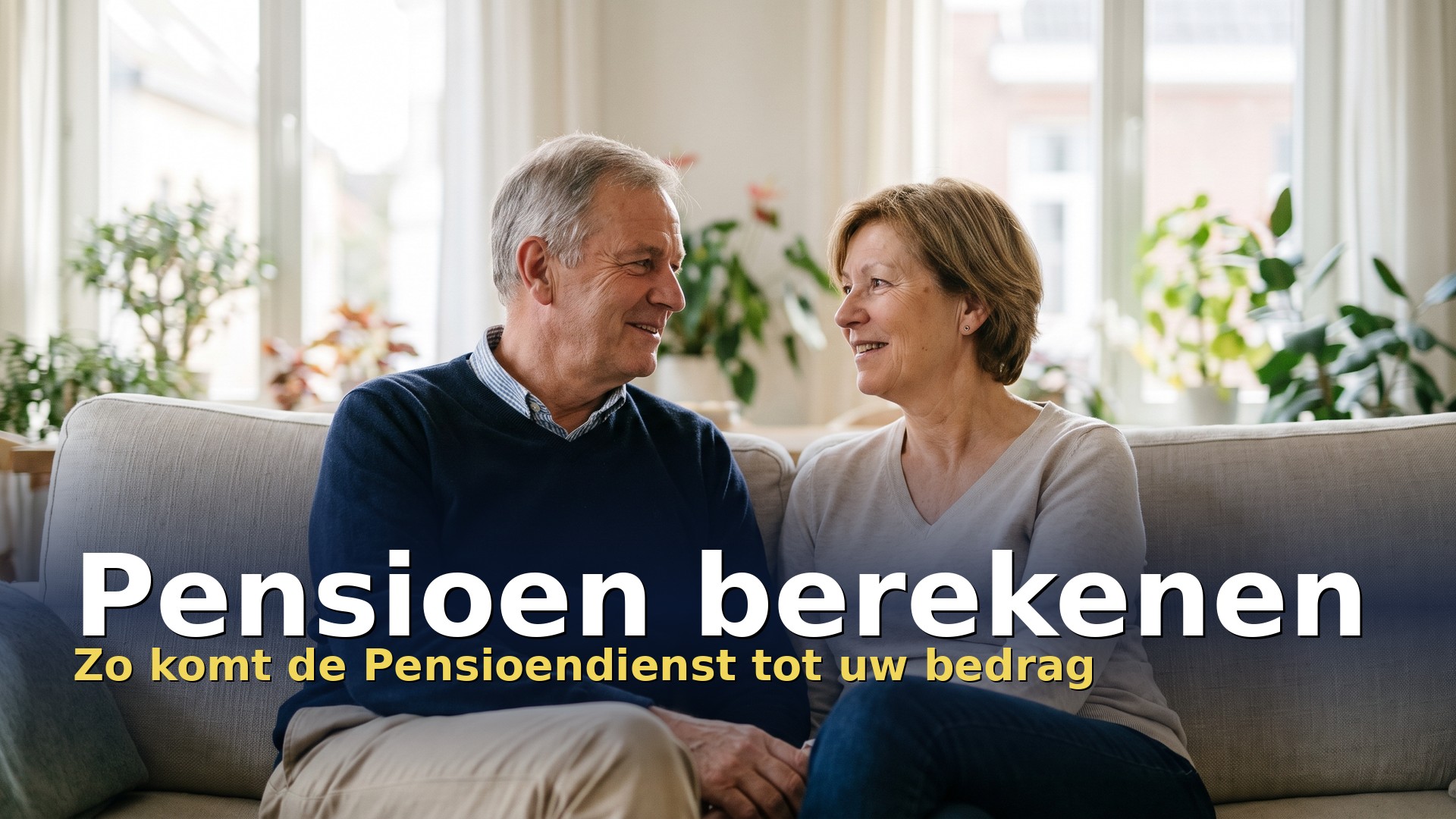Pensioen berekenen: gepensioneerd koppel bespreekt hun pensioenbedrag in de woonkamer