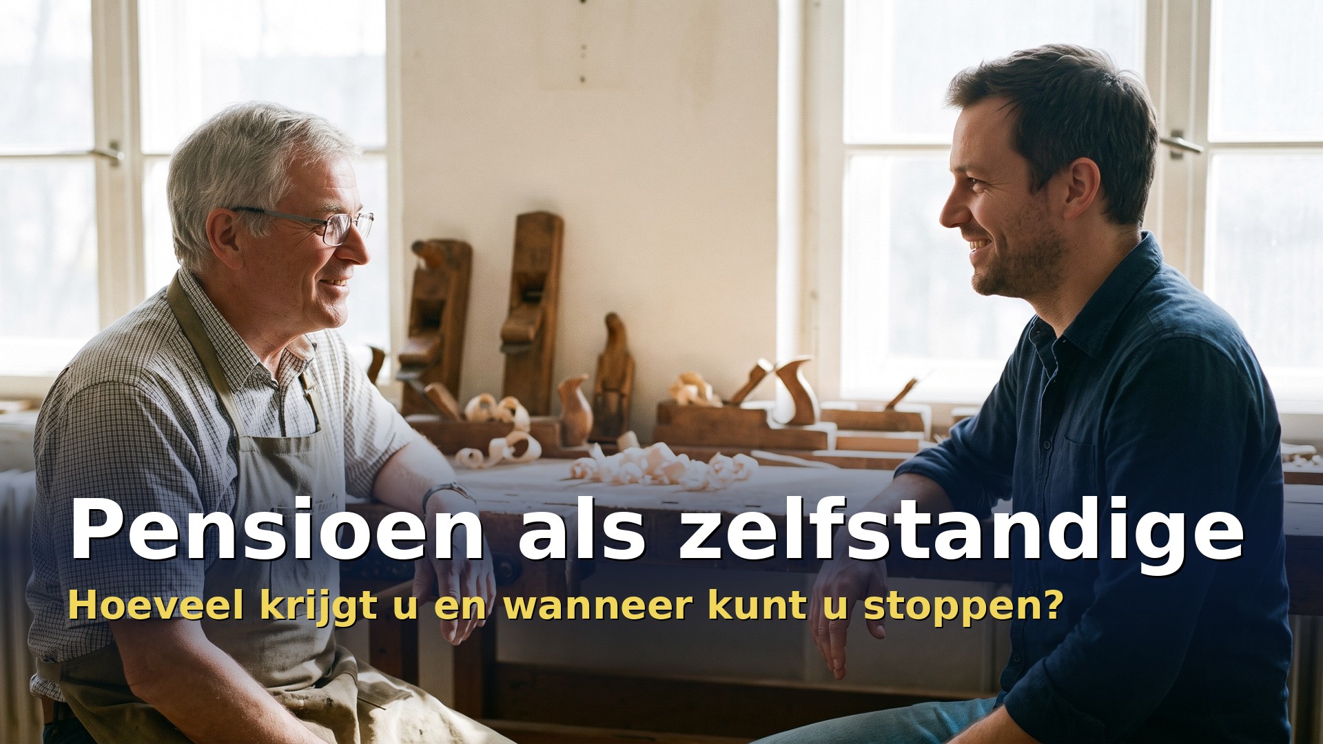Pensioen zelfstandige: gepensioneerde zelfstandige in gesprek met een adviseur in zijn werkplaats
