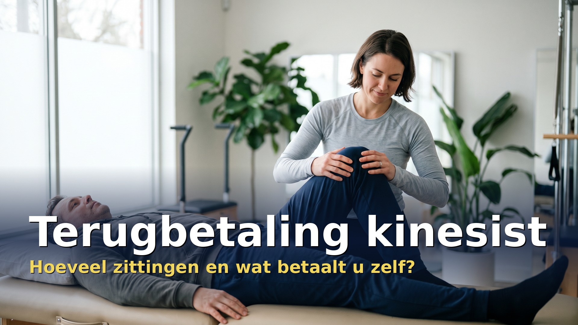 Terugbetaling kinesist: kinesitherapeute begeleidt een patiënt bij een knieoefening in de praktijk