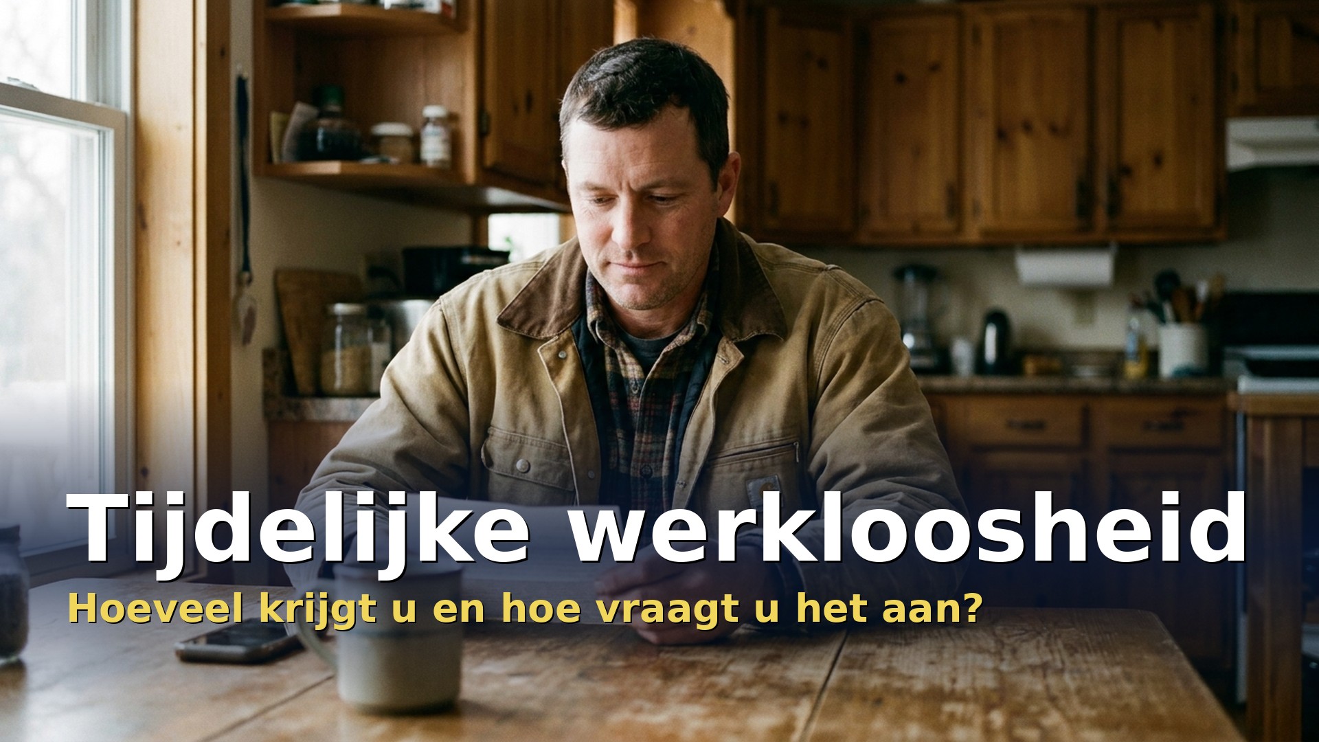 Man leest aan de keukentafel de brief van zijn werkgever over tijdelijke werkloosheid