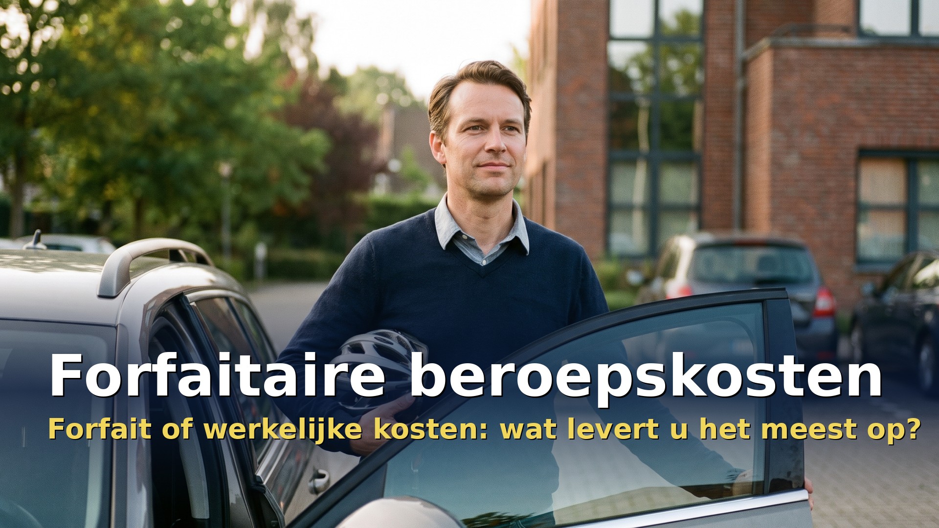 Forfaitaire beroepskosten: werknemer stapt uit zijn wagen bij het werk