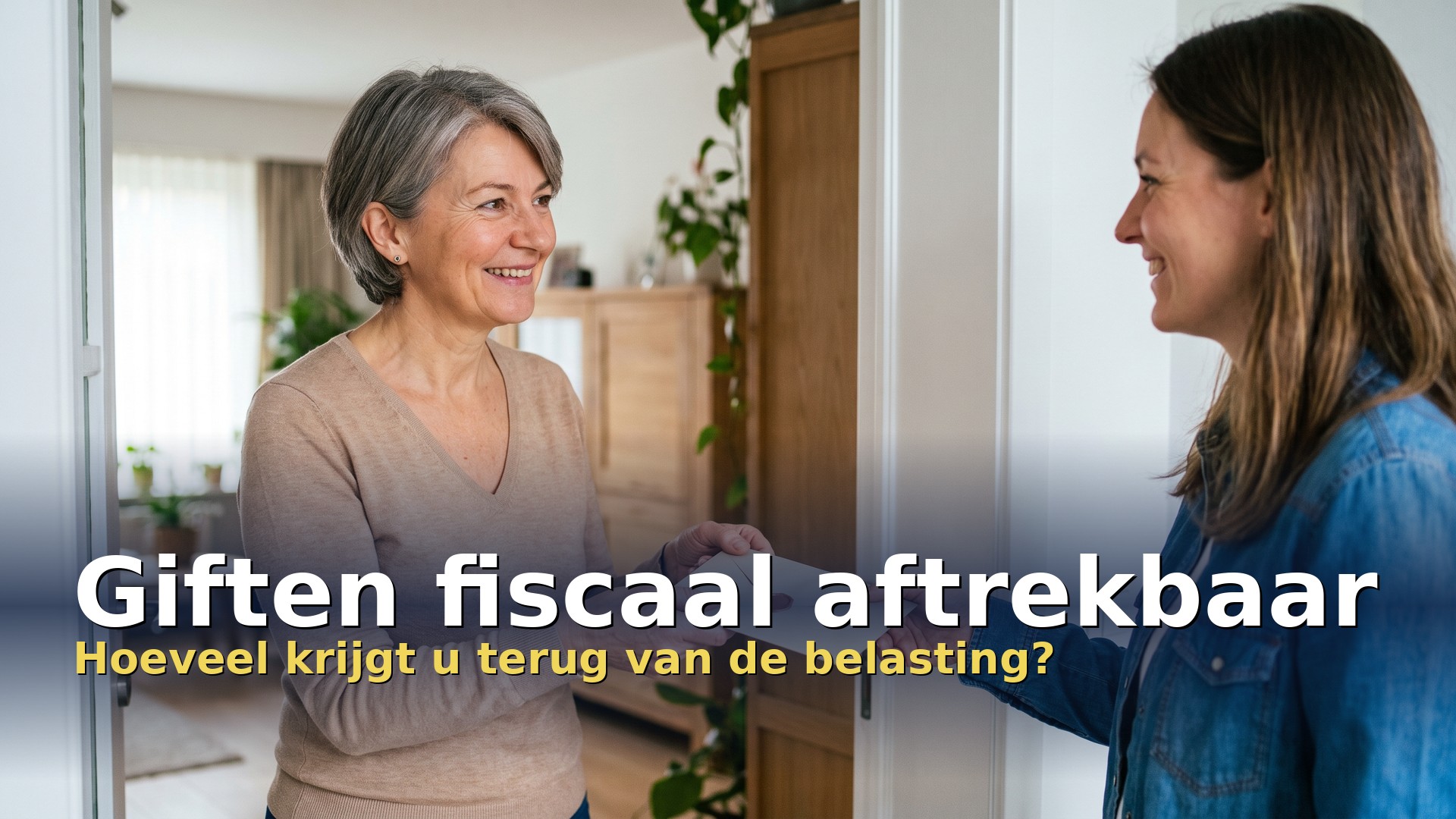 Giften fiscaal aftrekbaar: vrouw geeft een gift aan een vrijwilliger van een erkende vereniging