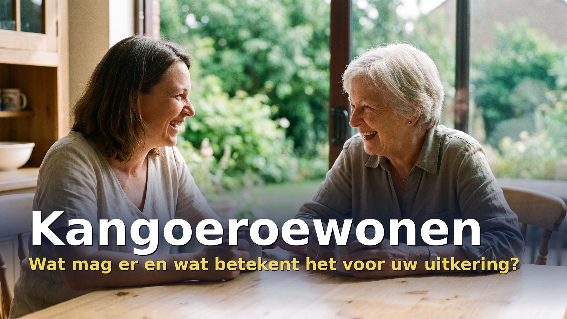 Kangoeroewonen: moeder en dochter drinken samen koffie aan de keukentafel