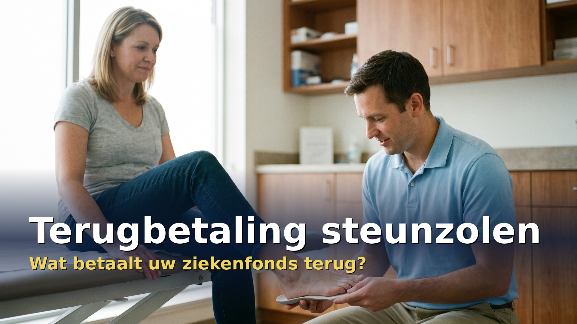 Terugbetaling steunzolen: orthopedisch technoloog past een steunzool aan bij een vrouw