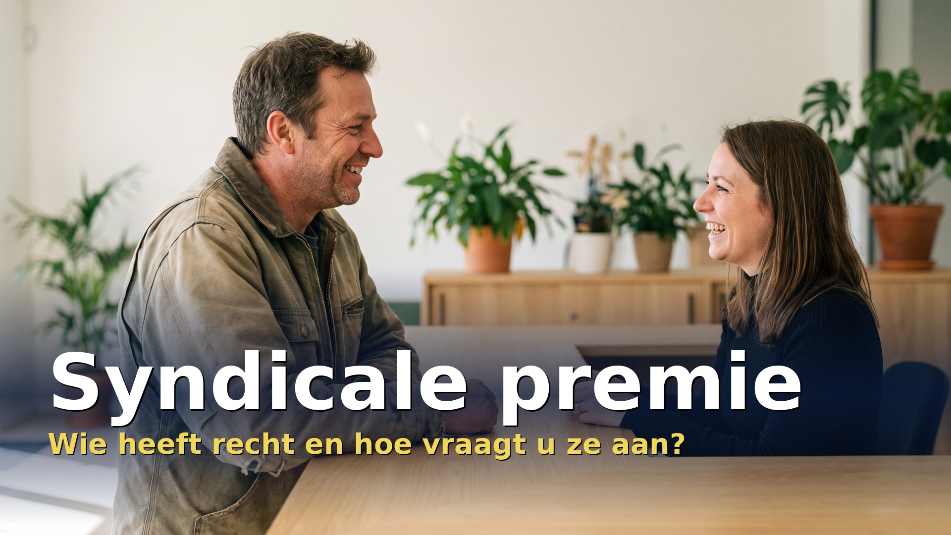 Syndicale premie: werknemer in gesprek met een vakbondsmedewerkster aan de balie
