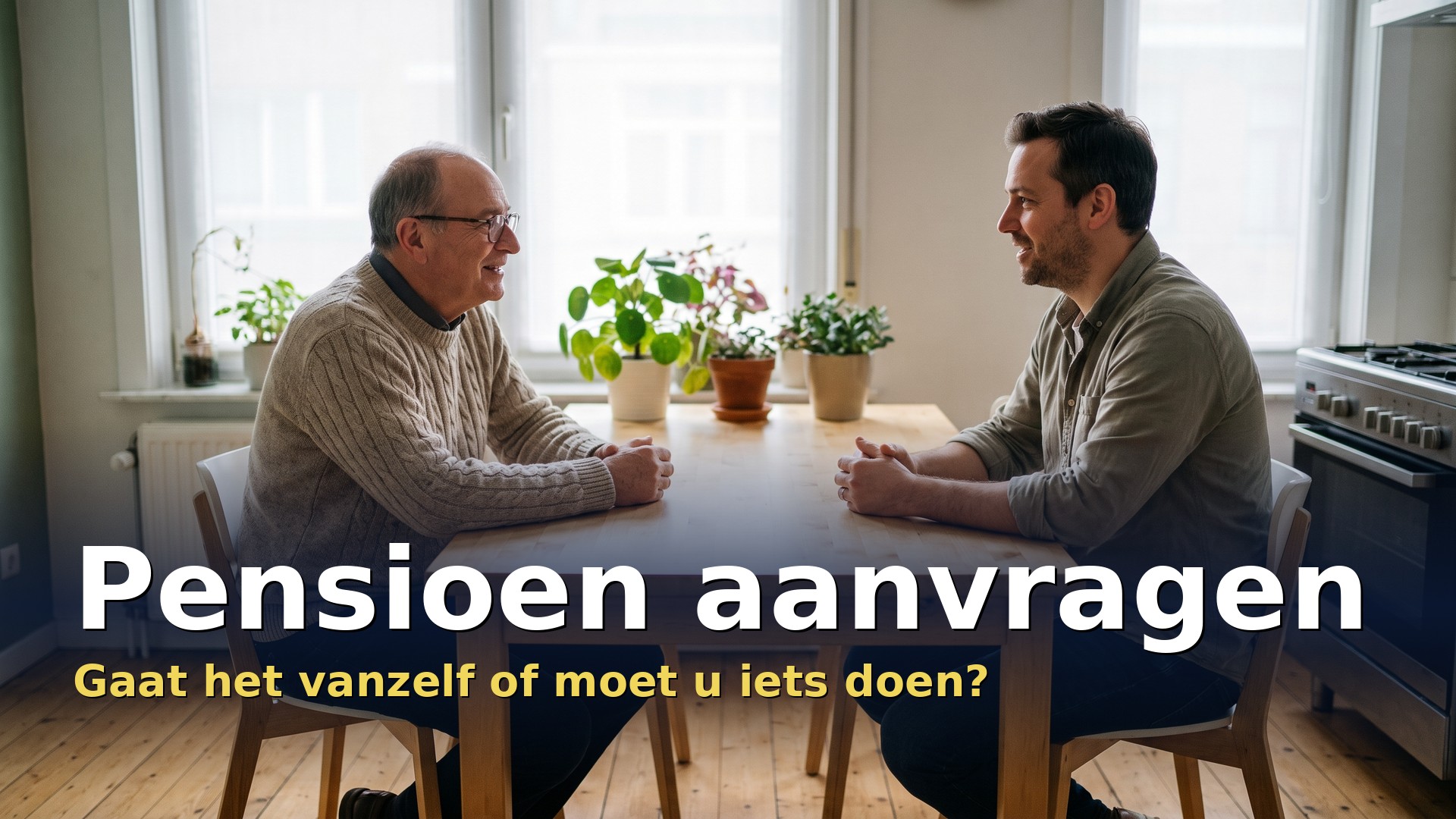 Pensioen aanvragen: gepensioneerde man in gesprek met een adviseur aan de keukentafel