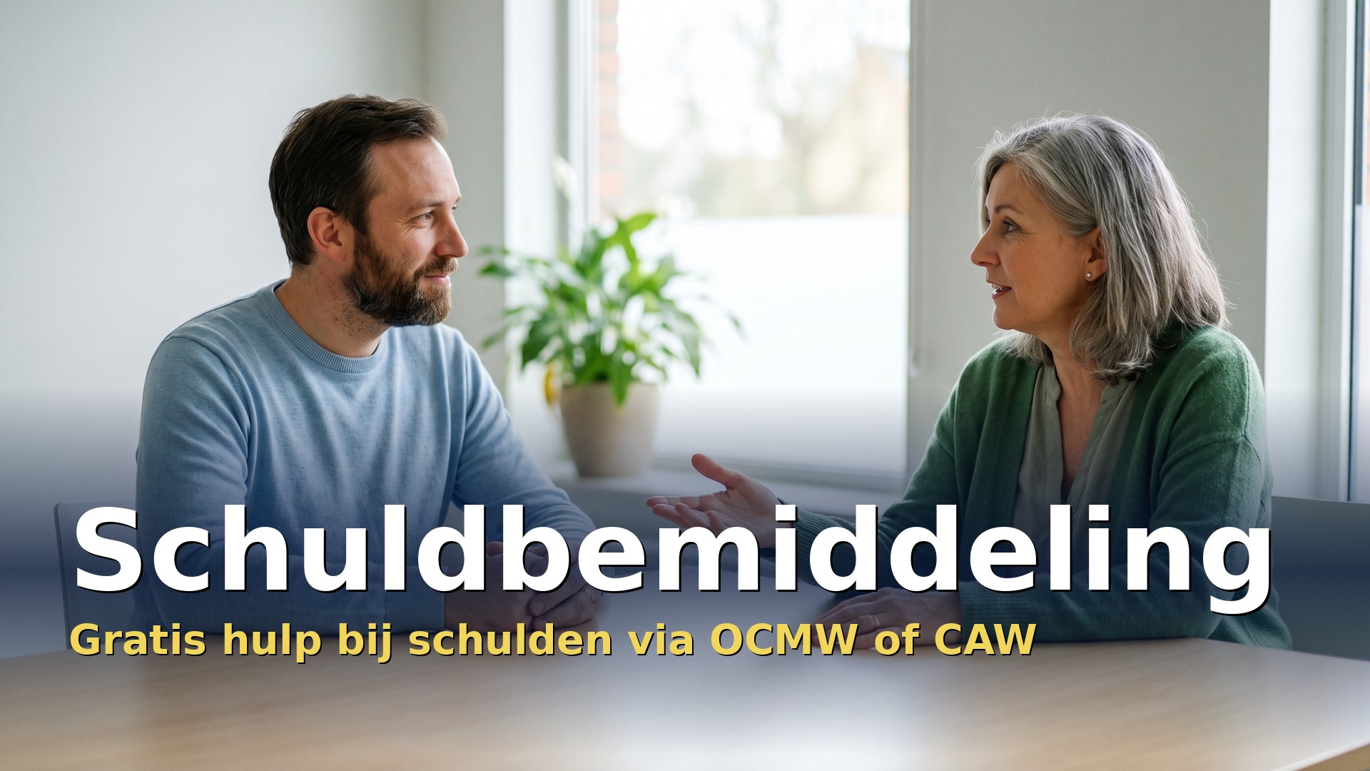Schuldbemiddeling: man in gesprek met een maatschappelijk werkster over hulp bij schulden