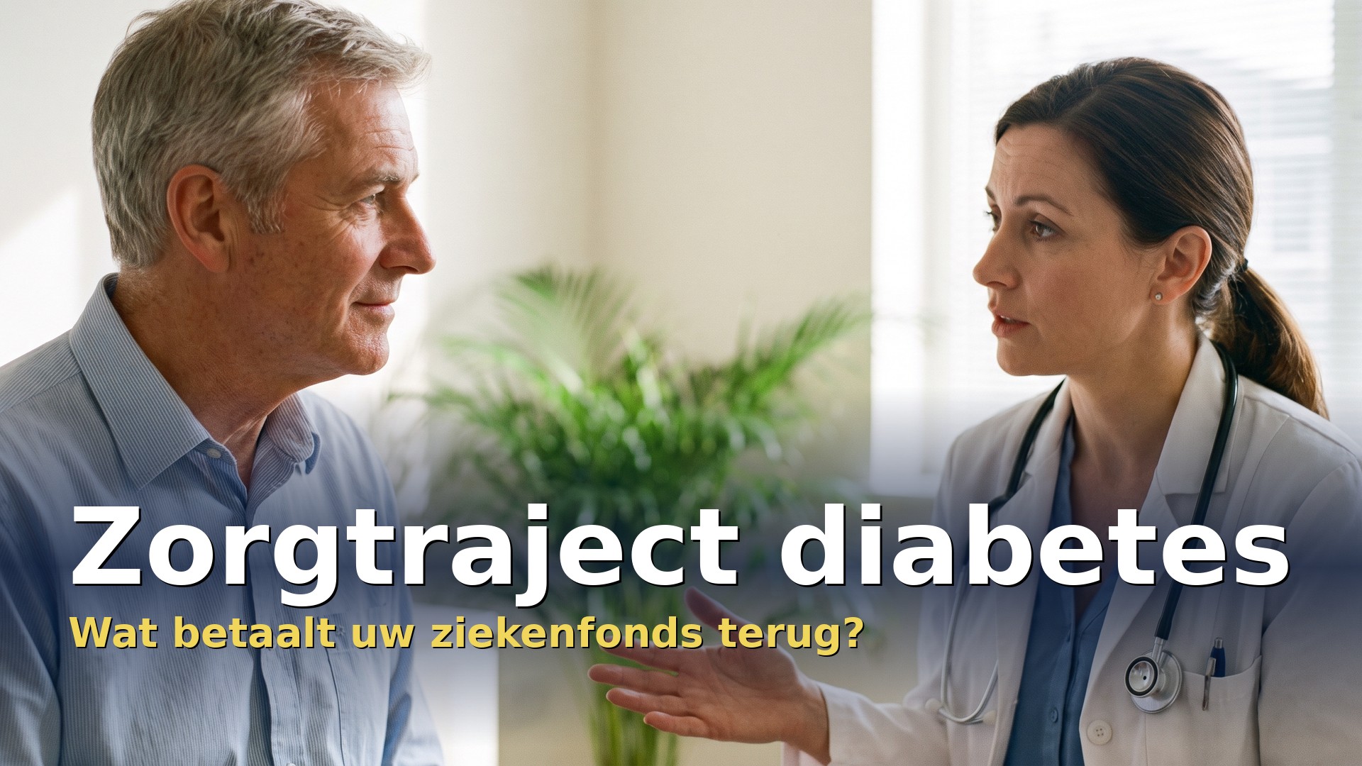 Zorgtraject diabetes: huisarts bespreekt met een patiënt van rond de 60 de begeleiding en terugbetaling